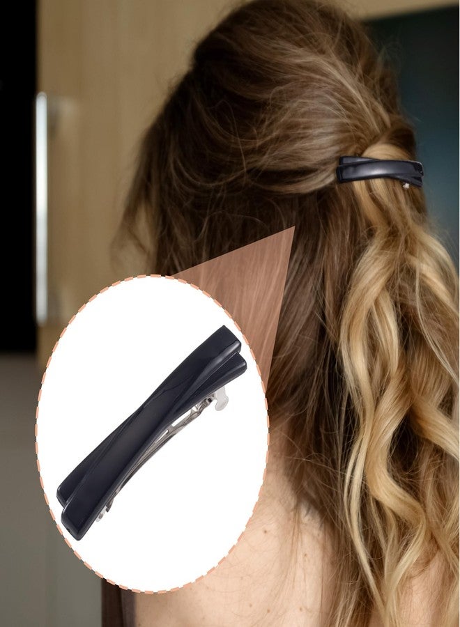 STSTR 4PCS French Barrette Hair Clips for Women, 2.56 Inch Small Tortoise Shell Hair Clip, Curved Glossy Thin Hair Flat Hair Accessories for Women (Black, White, Leopard Color, Amber) - Image 5